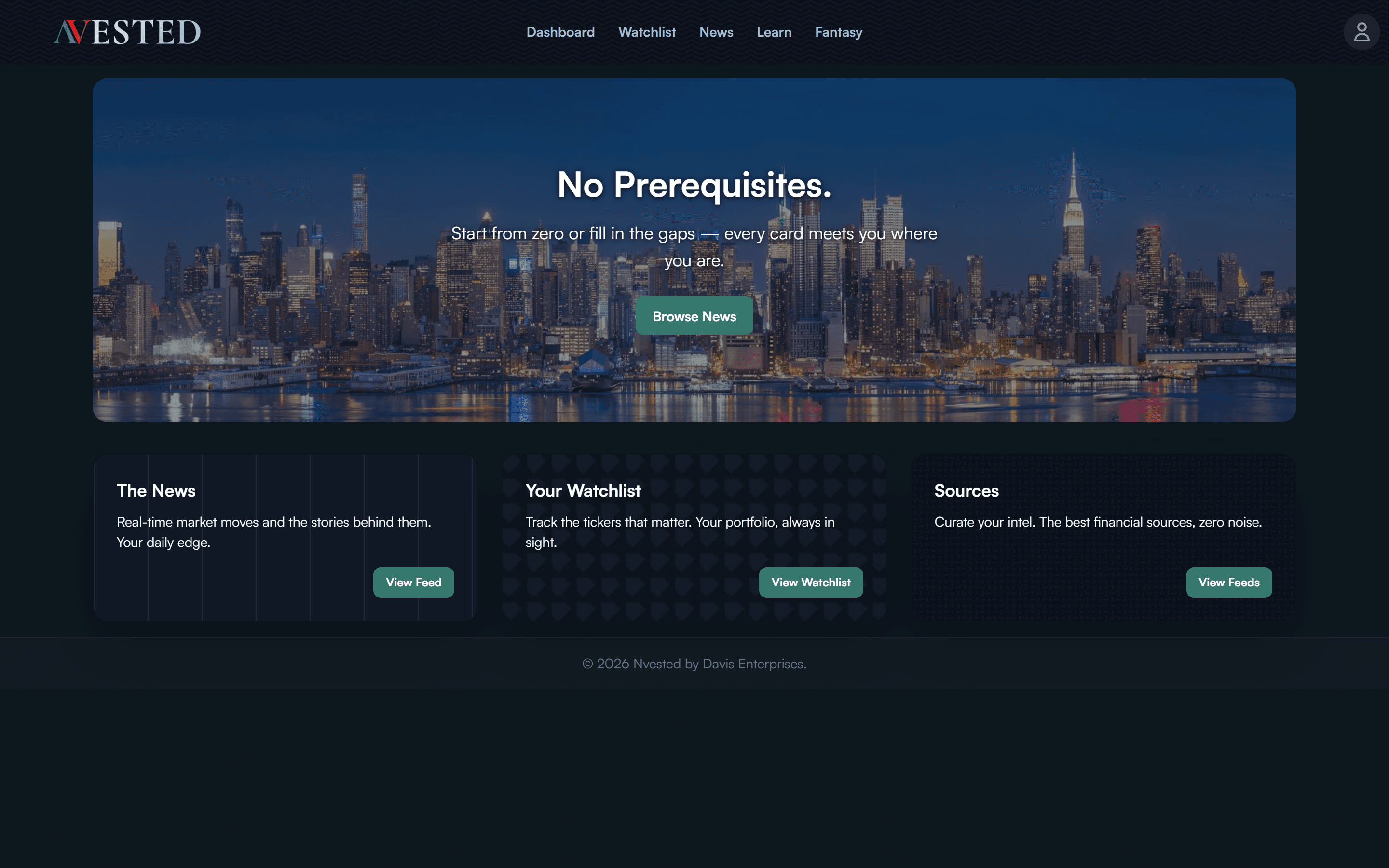 Nvested website on desktop